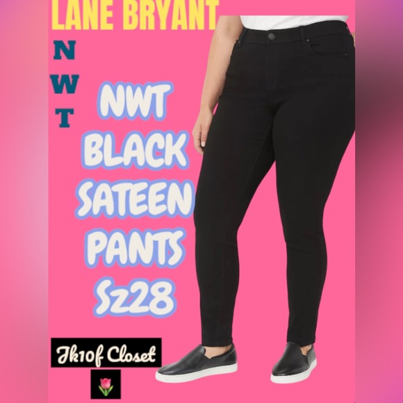 🥀NWT LANE BRYANT Sz28 BLACK SATEEN SKINNY PANTS - Picture 1 of 14